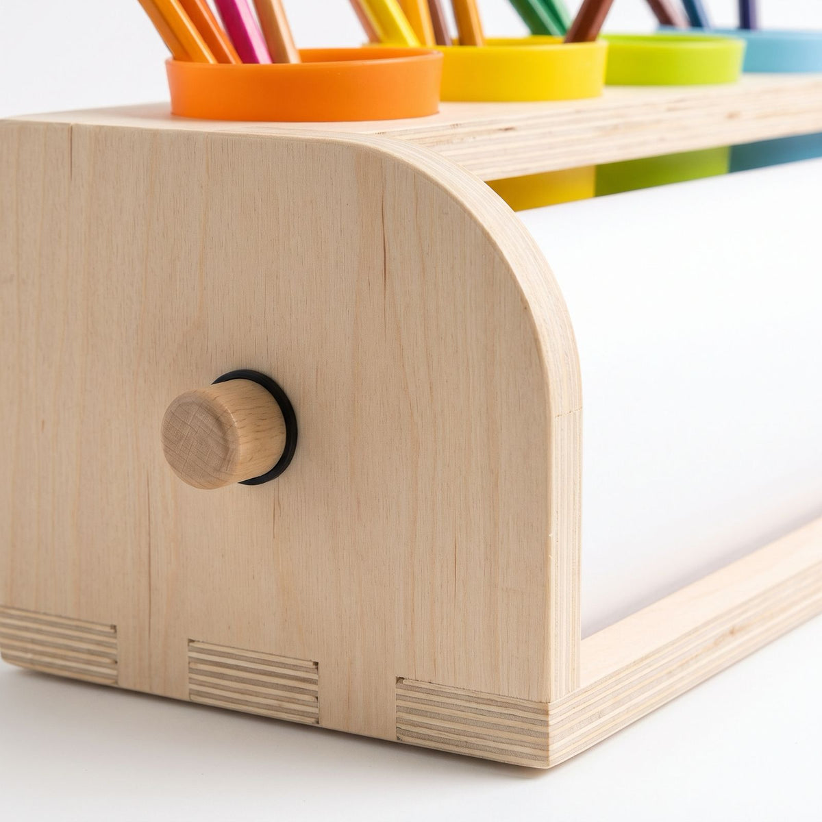 Wooden Tabletop Paper Roll Dispenser with Safety Sliding Cutter