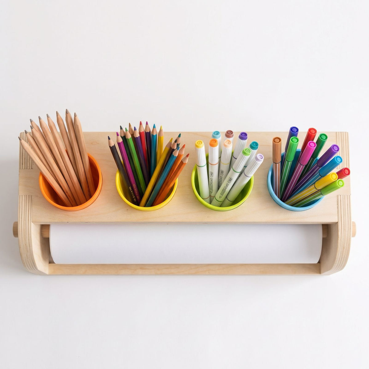 Wooden Tabletop Paper Roll Dispenser with Safety Sliding Cutter